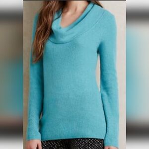 Antgropologie Knitted And Knotted Aqua Cowl Neck Cashmere Sweater M